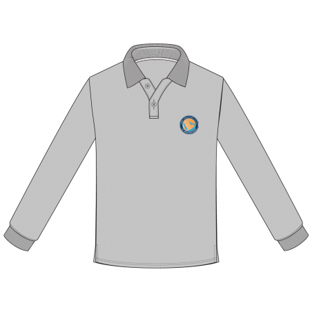 قميص بولو  رمادي  -  كم طويل مع الشعار  -- [السنة السابعة - السنة التاسعة ]