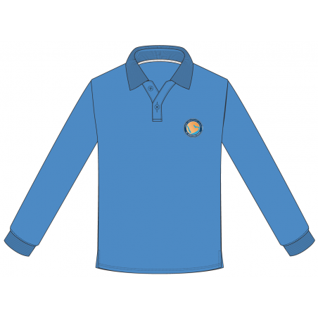 قميص بولو أزرق سماوي - كم طويل مع الشعار-- [السنة الخامسة - السنة السادسة ]
