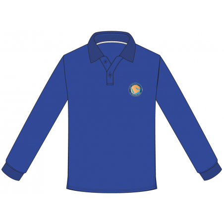 قميص بولو أزرق ملكي- كم طويل مع الشعار -- [السنة العاشرة  - السنة الحادية عشر ]