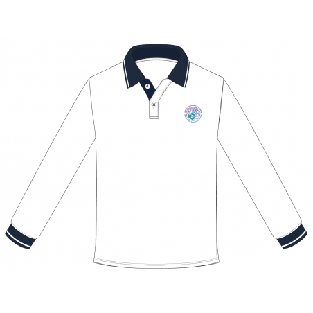 قميص بولو أبيض - كم طويل مع الشعار -- [الصف 1 - الصف 12]