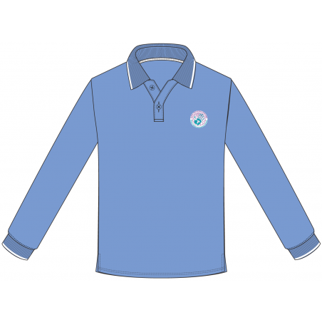 قميص بولو - أزرق سماوي - كم طويل مع الشعار  -- [رياض الاطفال المستوي الأول  -  رياض الاطفال المستوي الثالث]