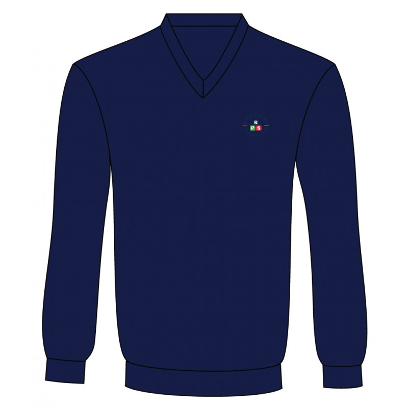 Navy Blue V-Neck Sweater With Logo